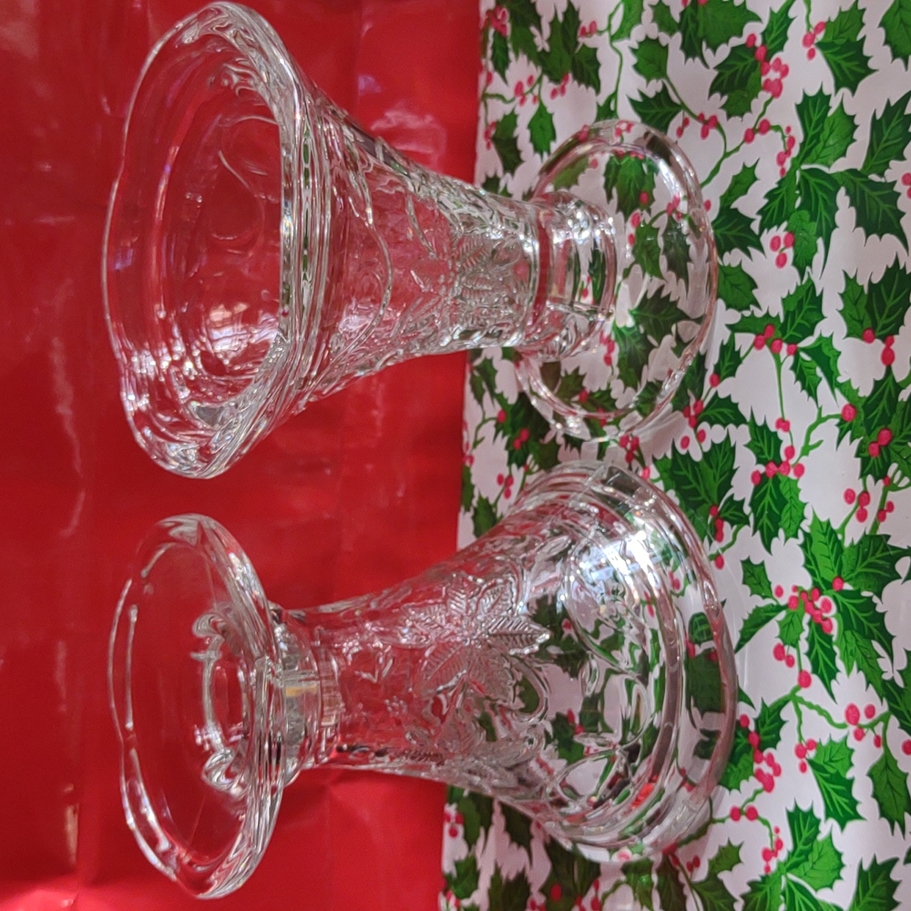 Glass candle holders, can be used for taper or larger candles. Never used